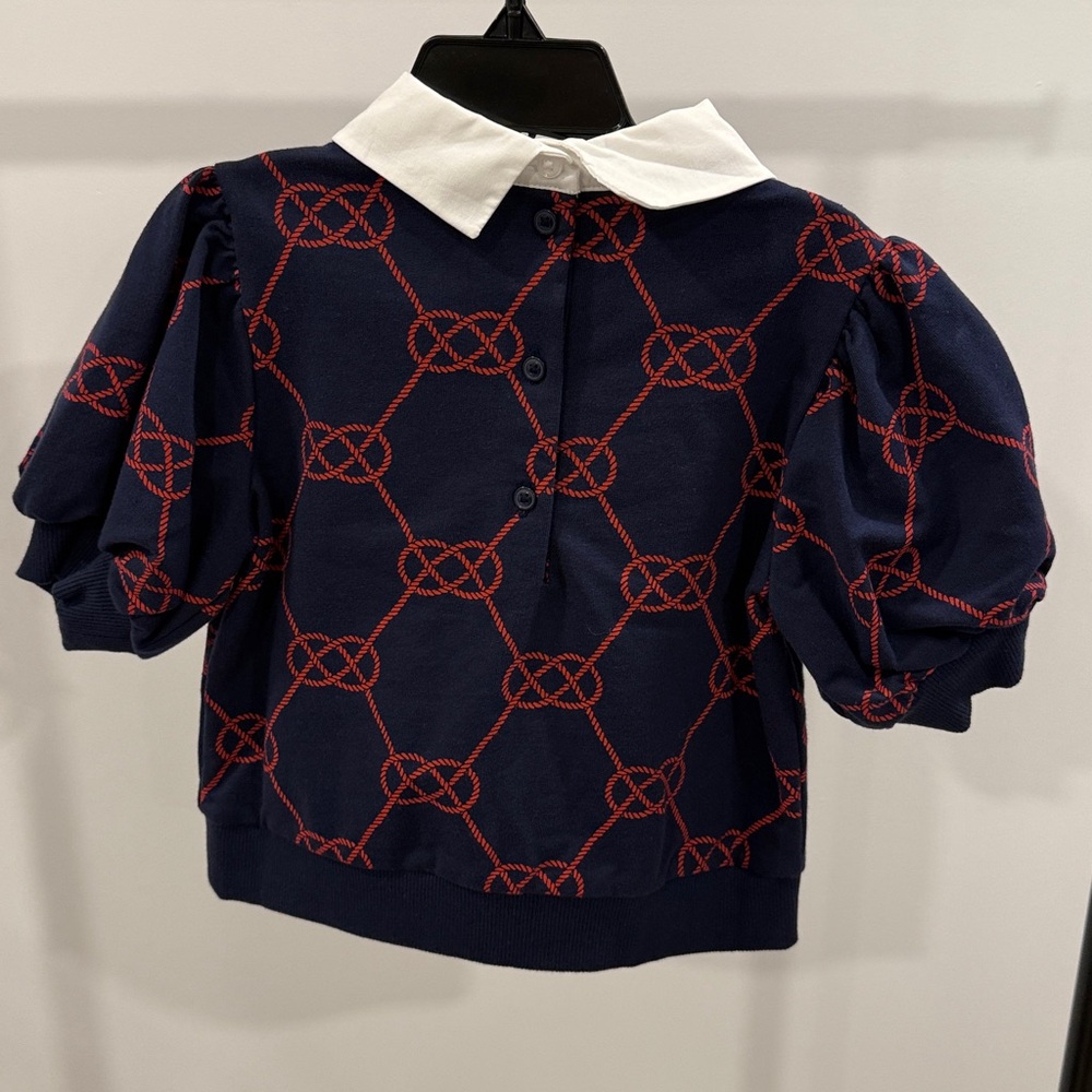 Janie and Jack Navy and Red Patterned Kids Shirt with White Collar net size 6 - Picture 2 of 3
